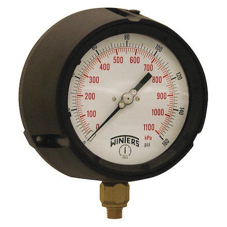 Pressure Gauge, 0 To 160 Psi, 1/4 In MNPT, Black