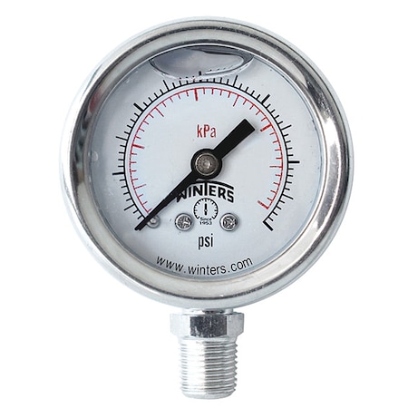 Pressure Gauge, 0 To 5000 Psi, 1/8 In MNPT, Silver