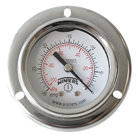 Vacuum Gauge, -30 To 0 In Hg, 1/8 In MNPT