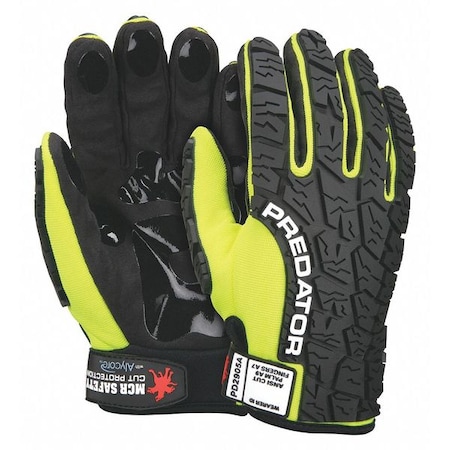 Hi-Vis Cut Resistant Impact Mechanics Gloves, A9 Cut Level, Uncoated, S, 1 PR