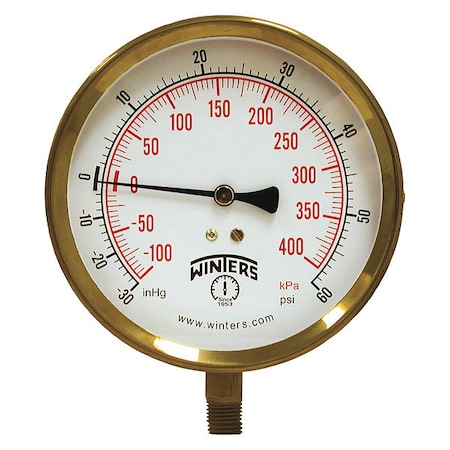 Compound Gauge, -30 To 0 To 60 Psi, 1/4 In MNPT, Gray