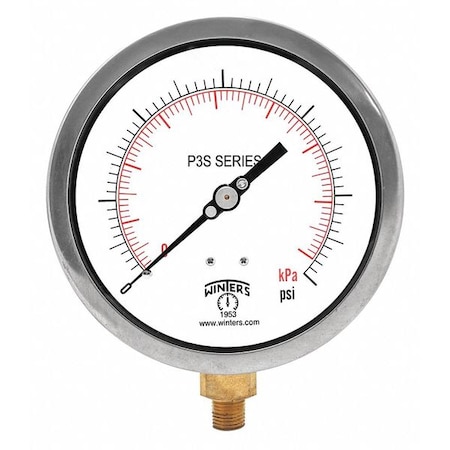 Pressure Gauge, 0 To 100 Psi, 1/4 In MNPT, Black