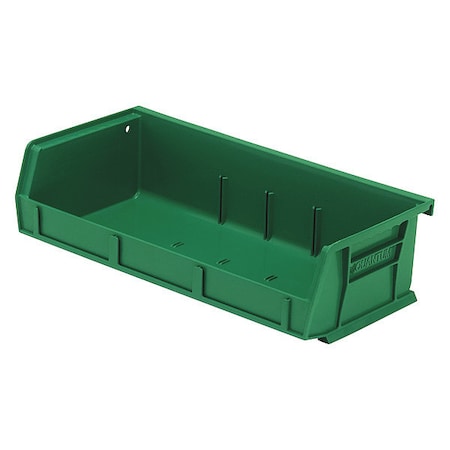 Hang & Stack Storage Bin, Green, Polypropylene, 5 3/8 In L X 11 In W X 3 In H, 60 Lb Load Capacity