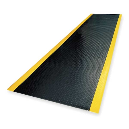 Antifatigue Runner, Black/Yellow, 28 Ft. L X 2 Ft. W, PVC Foam, Diamond Plate Surface Pattern
