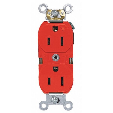 Receptacle, 15 A Amps, 125VAC, Duplex Outlet, 5-15R, Red