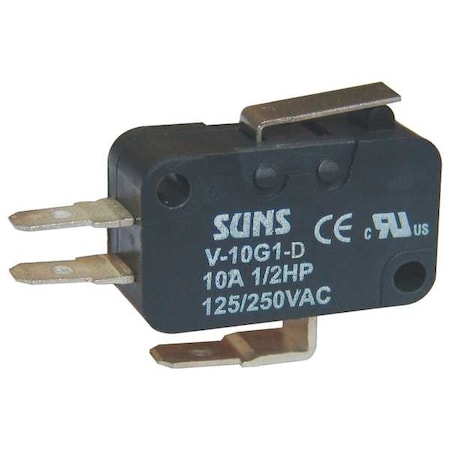 Miniature Snap Action Switch, Hinge, Lever, Short Actuator, SPDT, 10A @ 240V AC Contact Rating