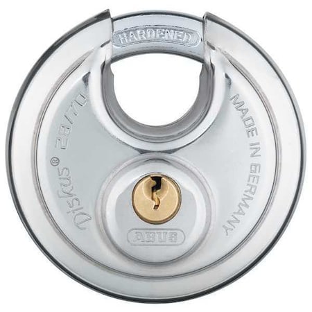 Padlock, Keyed Different, Partially Hidden Shackle, Disc Stainless Steel Body, Steel Shackle
