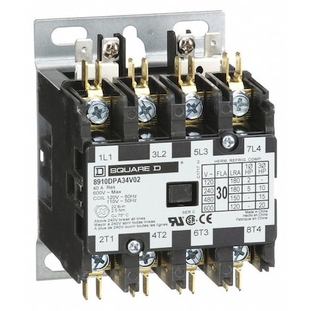 120VAC Non-Reversing Definite Purpose Contactor 4P 30A