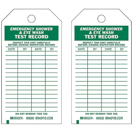 Emer Sh & Eye Wash Test Rcd Tag,PK10