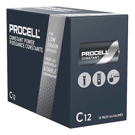 Procell Constant C Alkaline Battery, 1.5V DC, 12 Pack