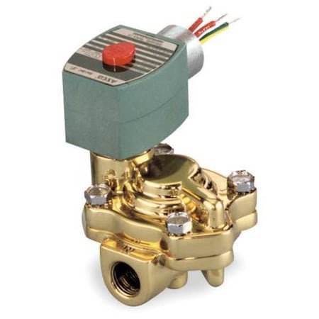 120V AC Brass Hot Water Solenoid Valve, Normally Closed, 3/4 In Pipe Size