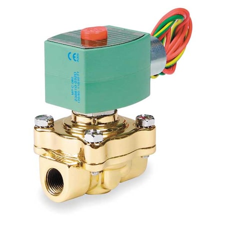 120V AC Brass Steam Solenoid Valve, Normally Closed, 1/2 In Pipe Size