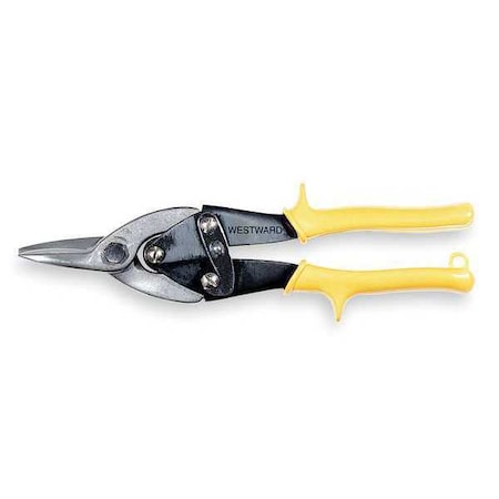 Metal Cutting Snip, Straight, 9-3/4 In Length, 1-1/4 In Cutting Length, Steel, Soft Grip Handle
