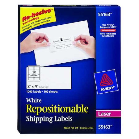 Avery® Repositionable Shipping Labels For Laser Printers 55163, 2 X 4, Box Of 1,000