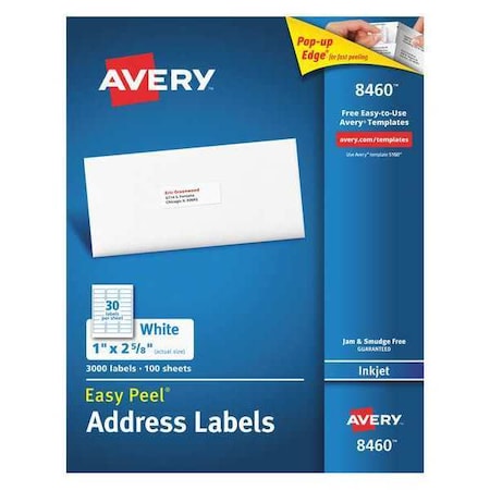 Avery® Easy Peel® Address Labels For Inkjet Printers 8460, 1 X 2-5/8, 3,000 Labels
