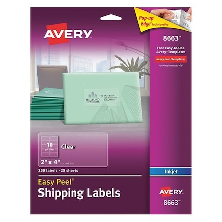 Avery® Clear Easy Peel® Shipping Labels For Inkjet Printers 8663, 2 X 4, Pack Of 250