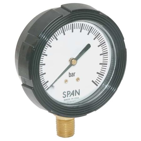 Compound Gauge, -1 To 0 To 3 Bar/Bar, 1/4 In MNPT, Plastic, Black