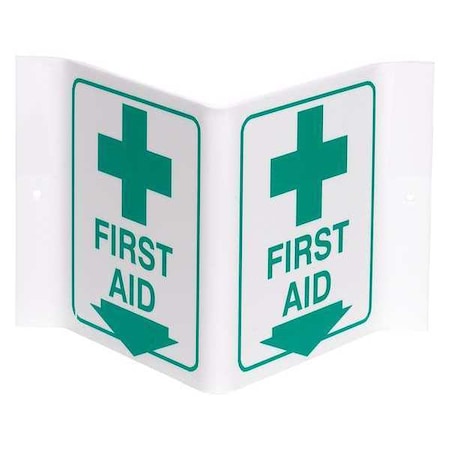 First Aid Sign, 6 In Height, 9 In Width, Acrylic, Rectangle, English