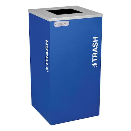 24 Gal Square Trash Can, Blue, 15 3/4 In Dia, Steel