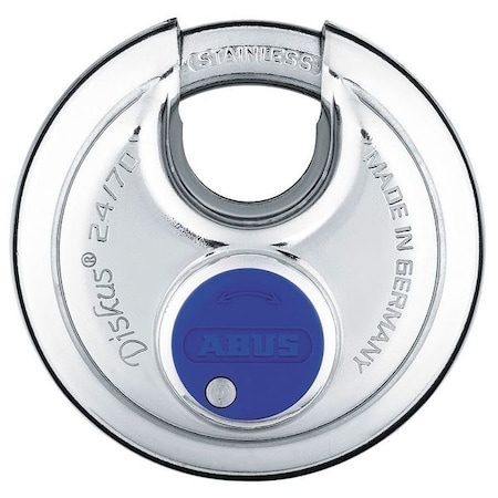 Keyed Padlock, Shrouded, Disc Stainless Steel Body, Stainless Steel Shackle, 3/4 In W