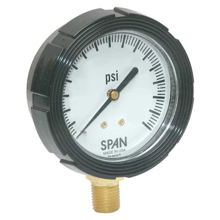 Pressure Gauge, 0 To 7500 Psi, 1/4 In MNPT, Plastic, Black