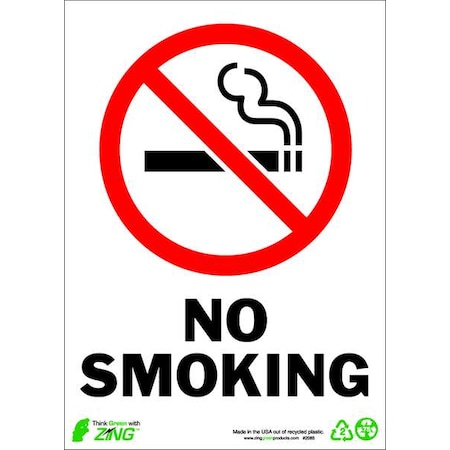 No Smoking Sign, 7 H, 10 W,  Rectangle, English, 1085A