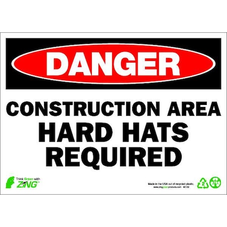 DANGER Sign,Hard Hats Required,10X14
