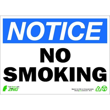 Notice No Smoking Sign, 10 H, 14 In W, Plastic, Rectangle, English, 2133