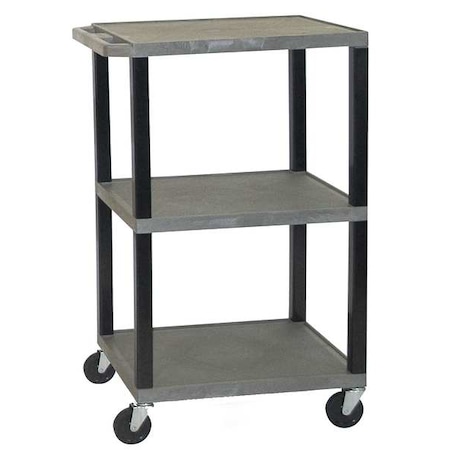 Polyethylene Utility Cart With Lipped Plastic Shelves, Flat, 3 Shelves, 400 Lb