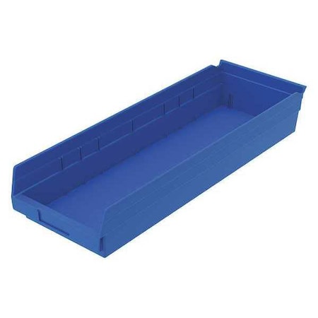 Shelf Storage Bin, Blue, Plastic, 23 5/8 In L X 8 3/8 In W X 4 In H, 20 Lb Load Capacity