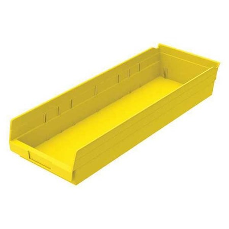 Shelf Storage Bin, Yellow, Plastic, 23 5/8 In L X 8 3/8 In W X 4 In H, 20 Lb Load Capacity