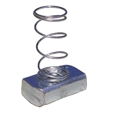 Channel Spring Nut, 3/8-16 Size, 3/8 In Bolt Size, Steel, Galvanized, Silver, 25 PK