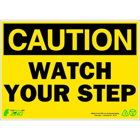 Caution Sign, 10 H, 14 W, Plastic, Rectangle, English, 2154