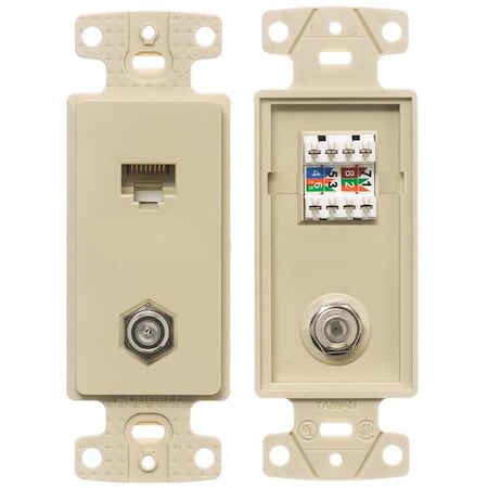 Wall Plate And Jack,Cat 5e/F-Type,Ivory