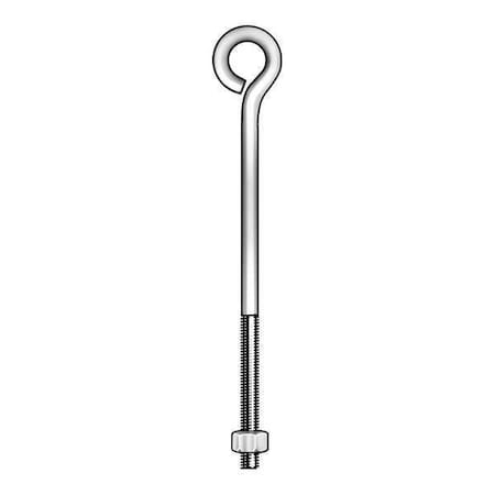 Routing Eye Bolt Without Shoulder, 3/4-10, 11 15/16 In Shank, 7/8 In ID, Steel, Zinc