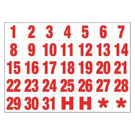 1-31 White/Red Calendar Dates