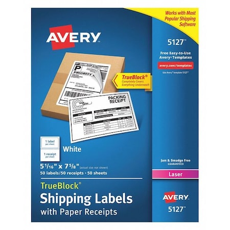 5-1/6 X 7-5/8 Shipping Labels With Paper Receipts, Pk100