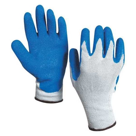 Rubber Coated Palm Gloves, Medium, White/Blue, 12 Pairs/Case