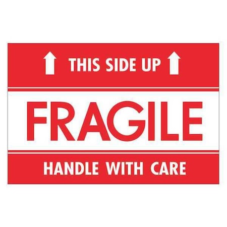 Tape Logic® Labels, Fragile - This Side Up - HWC, 2 X 3, Red/White, 500/Roll