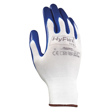 Nitrile Coated Gloves, Palm Coverage, Blue/White, L, PR