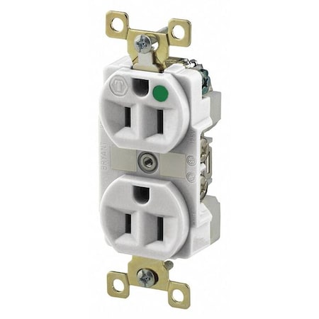 Receptacle, 15 A Amps, 125V AC, Flush Mount, Standard Duplex Outlet, 5-15R, White