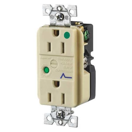 Receptacle, 15 A Amps, 125V AC, Flush Mount, Decorator Duplex Outlet, 5-15R, Ivory