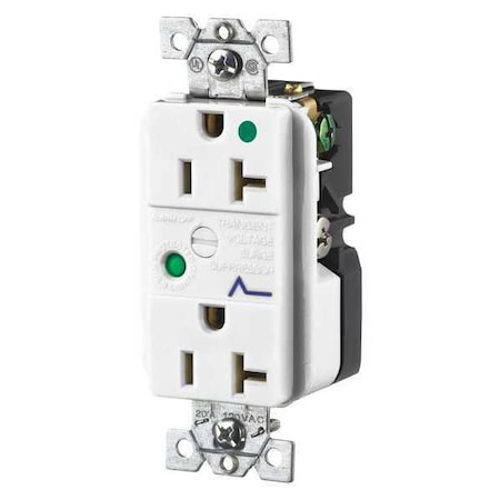 Receptacle, 20 A Amps, 125V AC, Flush Mount, Decorator Duplex Outlet, 5-20R, White