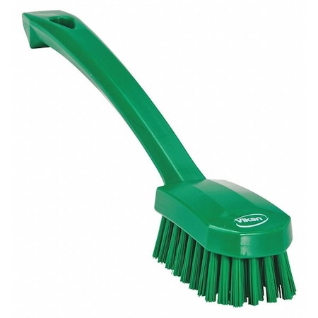 1 37/64 In W Scrub Brush, Medium, 7 45/64 In L Handle, 3 In L Brush, Green, Plastic