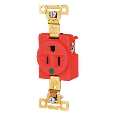 Receptacle, 15 A Amps, 125V AC, Flush Mount, Single Outlet, 5-15R, Red