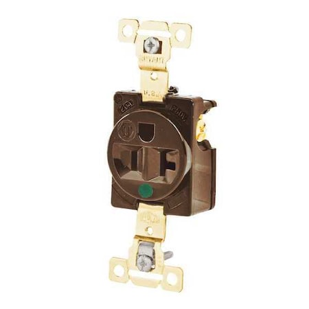 Receptacle, 20 A Amps, 125V AC, Flush Mount, Single Outlet, 5-20R, Brown