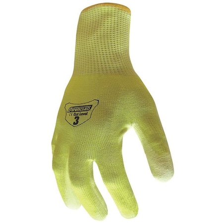 Hi-Vis Cut Resistant Coated Gloves, Cut Level, Polyurethane, M, 1 PR