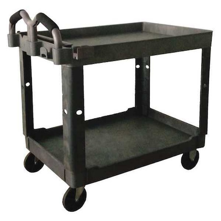 Polypropylene Utility Cart With Deep Lipped Plastic Shelves, Ergonomic, 2 Shelves, 500 Lb