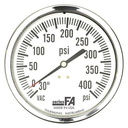Compound Gauge, -30 To 0 To 400 Psi, 1/4 In MNPT, Plastic, Black