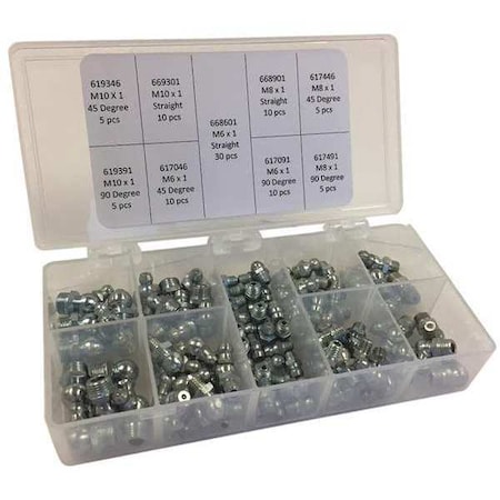 Grease Fitting Kit,Metric Type,90 Pieces